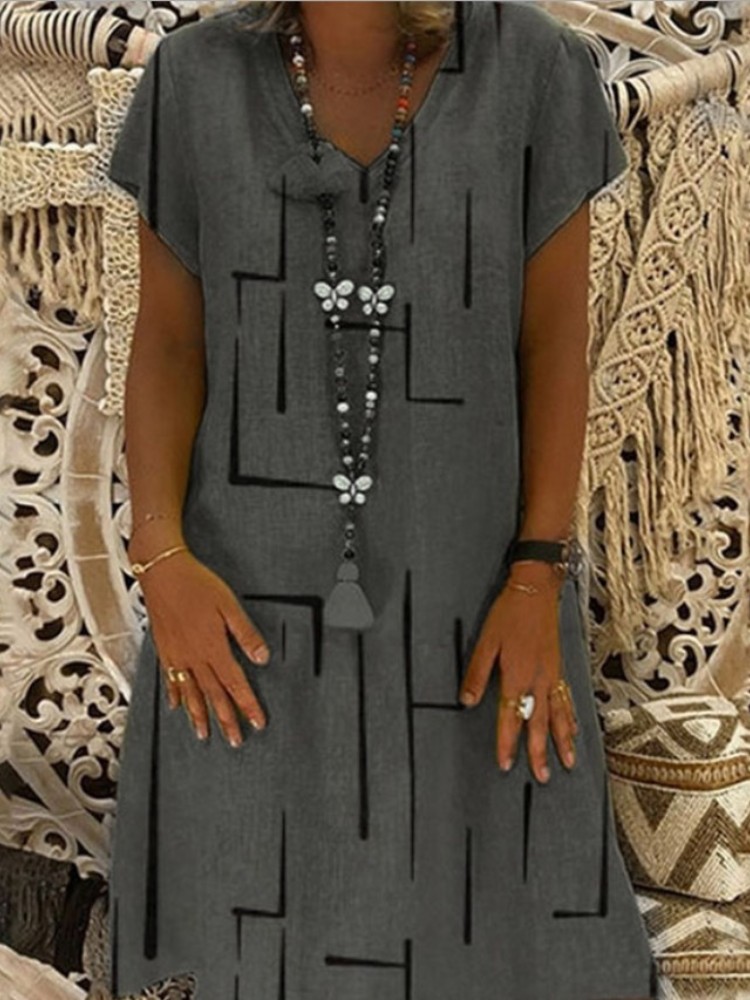 Geometric Pattern V Neck A Line Midi Dress Geometric Pattern V Neck A Line Midi Dress