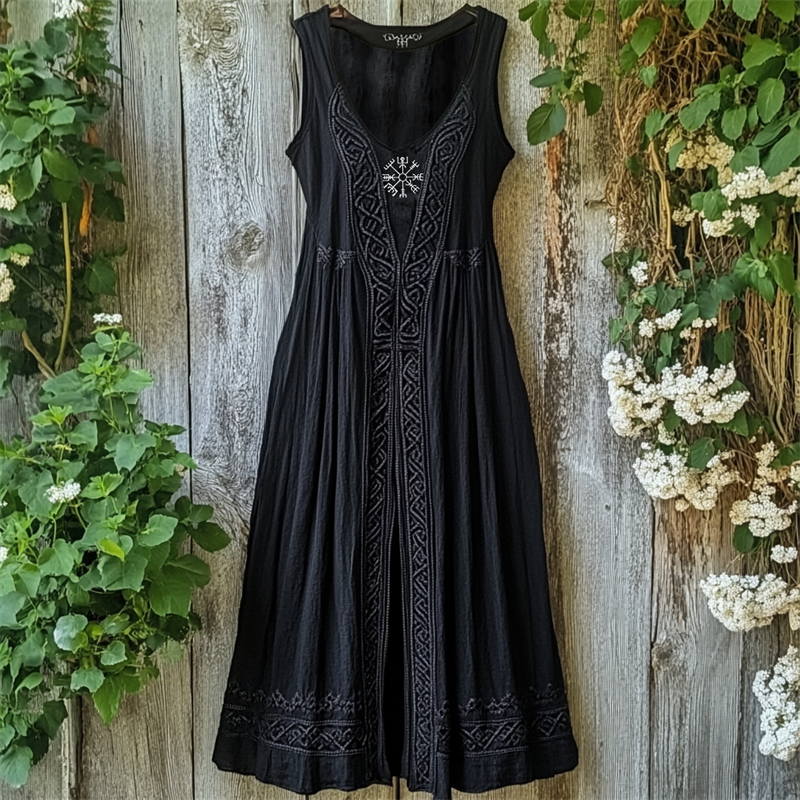 Viking Vegvisir Embroidered Celtic Knot Linen Tank Dress Viking Vegvisir Embroidered Celtic Knot Linen Tank Dress