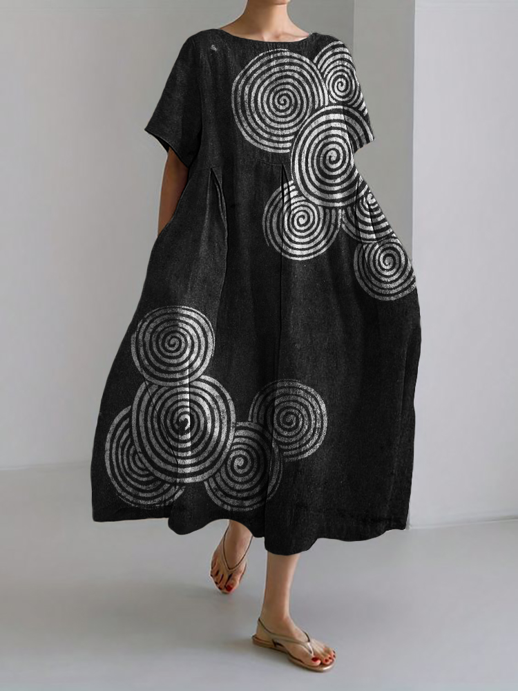 Sea Waves Ripples Japanese Lino Art Linen Blend Maxi Dress Sea Waves Ripples Japanese Lino Art Linen Blend Maxi Dress