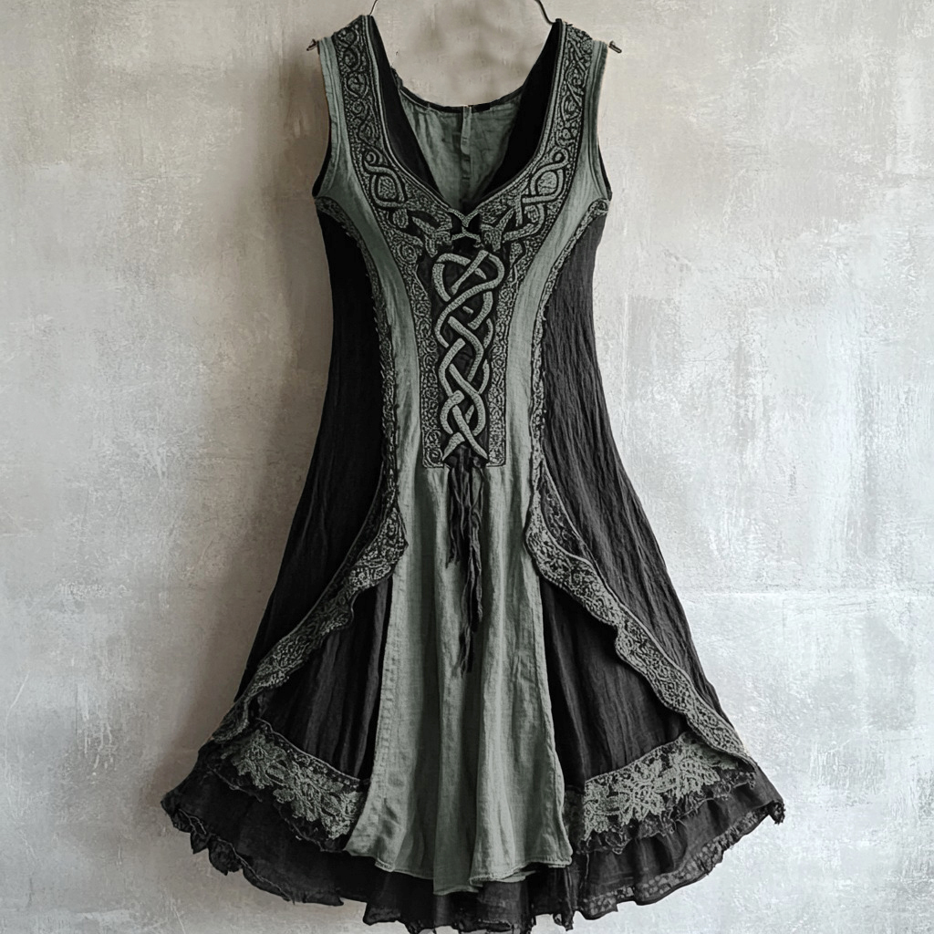 Viking Tribal Celtic Knot Lace Art Linen Tank Dress Viking Tribal Celtic Knot Lace Art Linen Tank Dress