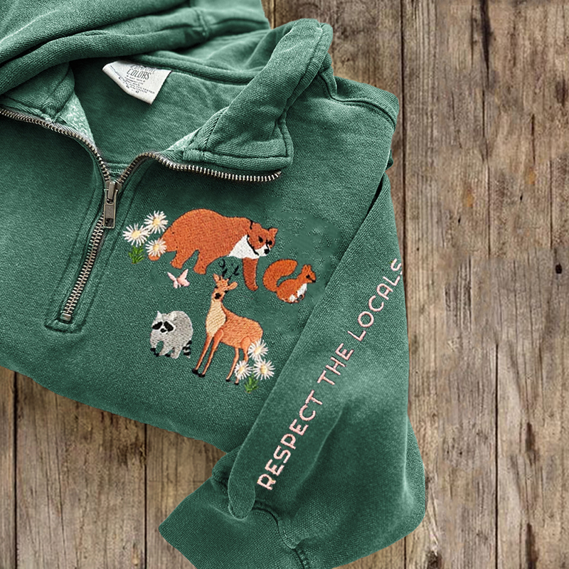Respect The Locals Protect National Park Embroidered Zip Up Sweatshirt Respect The Locals Protect National Park Embroidered Zip Up Sweatshirt