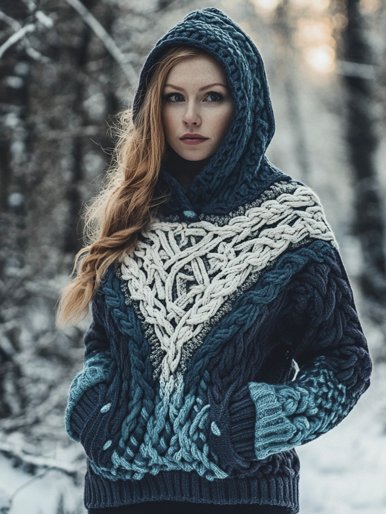 Vintage Totem Tribal Pattern Women's Hooded Sweater