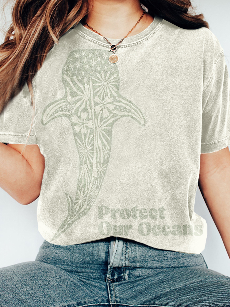 Protect Our Oceans Whale Shark Print Washed T Shirt Protect Our Oceans Whale Shark Print Washed T Shirt