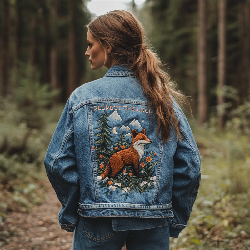 Respect The Locals Fox Landscape Embroidered Denim Jacket