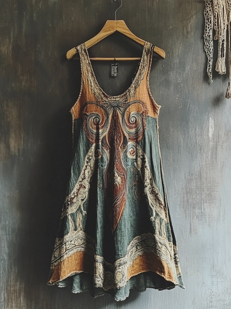 Viking Vintage Totem Women's Linen Tank Dress Viking Vintage Totem Women's Linen Tank Dress