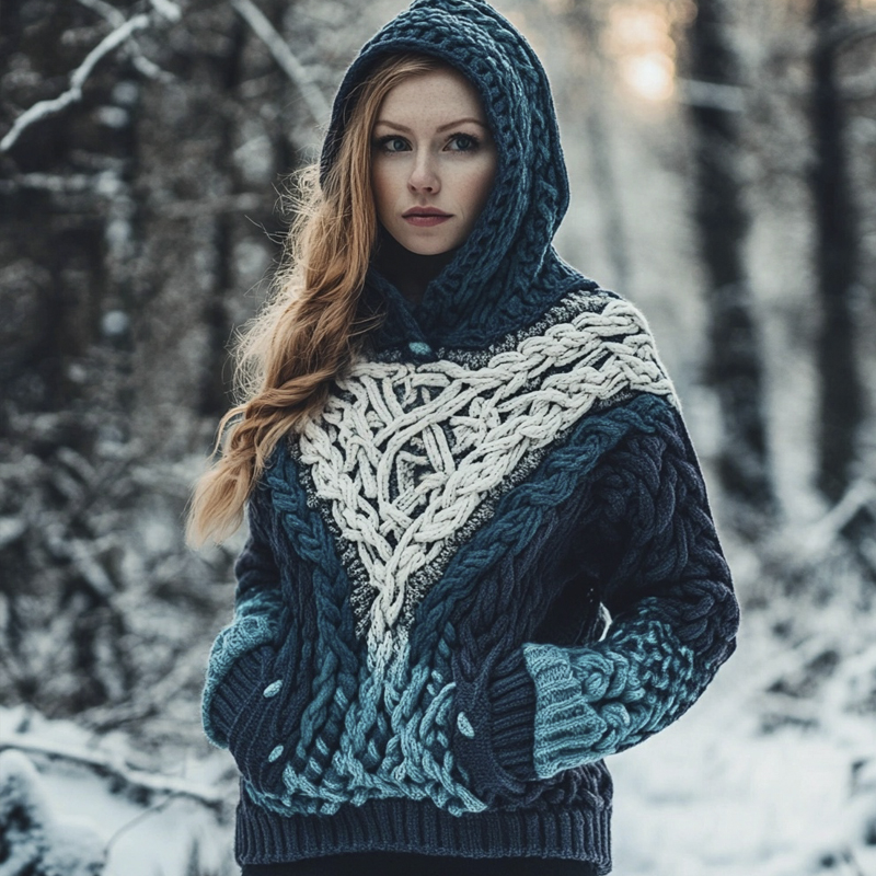 Vintage Totem Tribal Pattern Women's Hooded Sweater