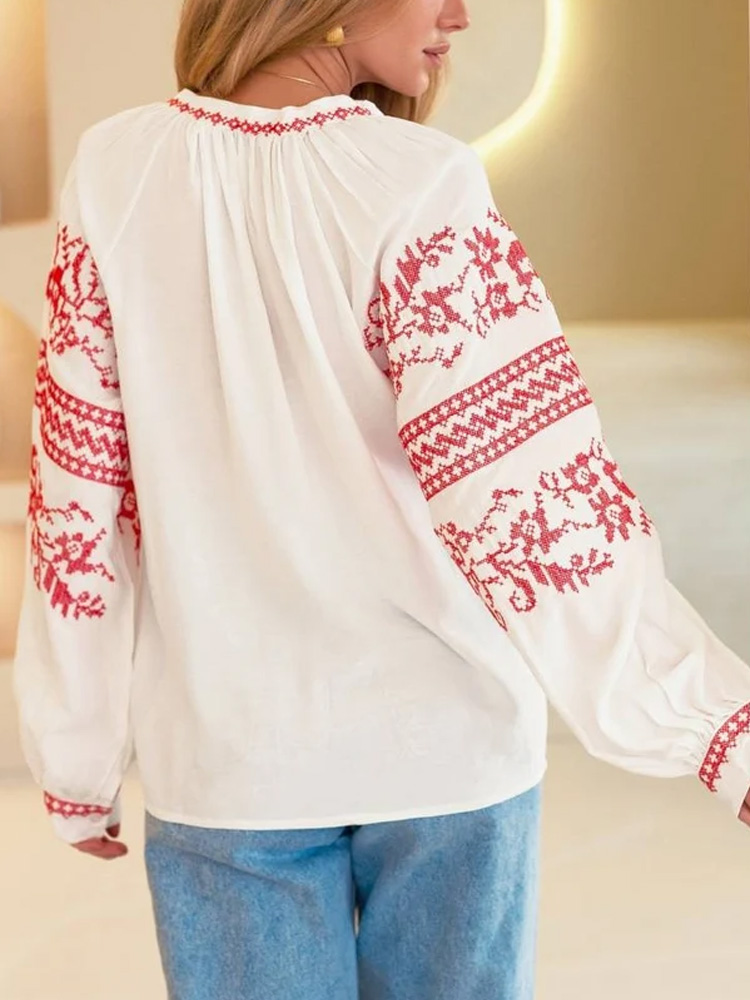 Women's Casual Ukrainian Ethnic Embroidered Long Sleeve Shirt