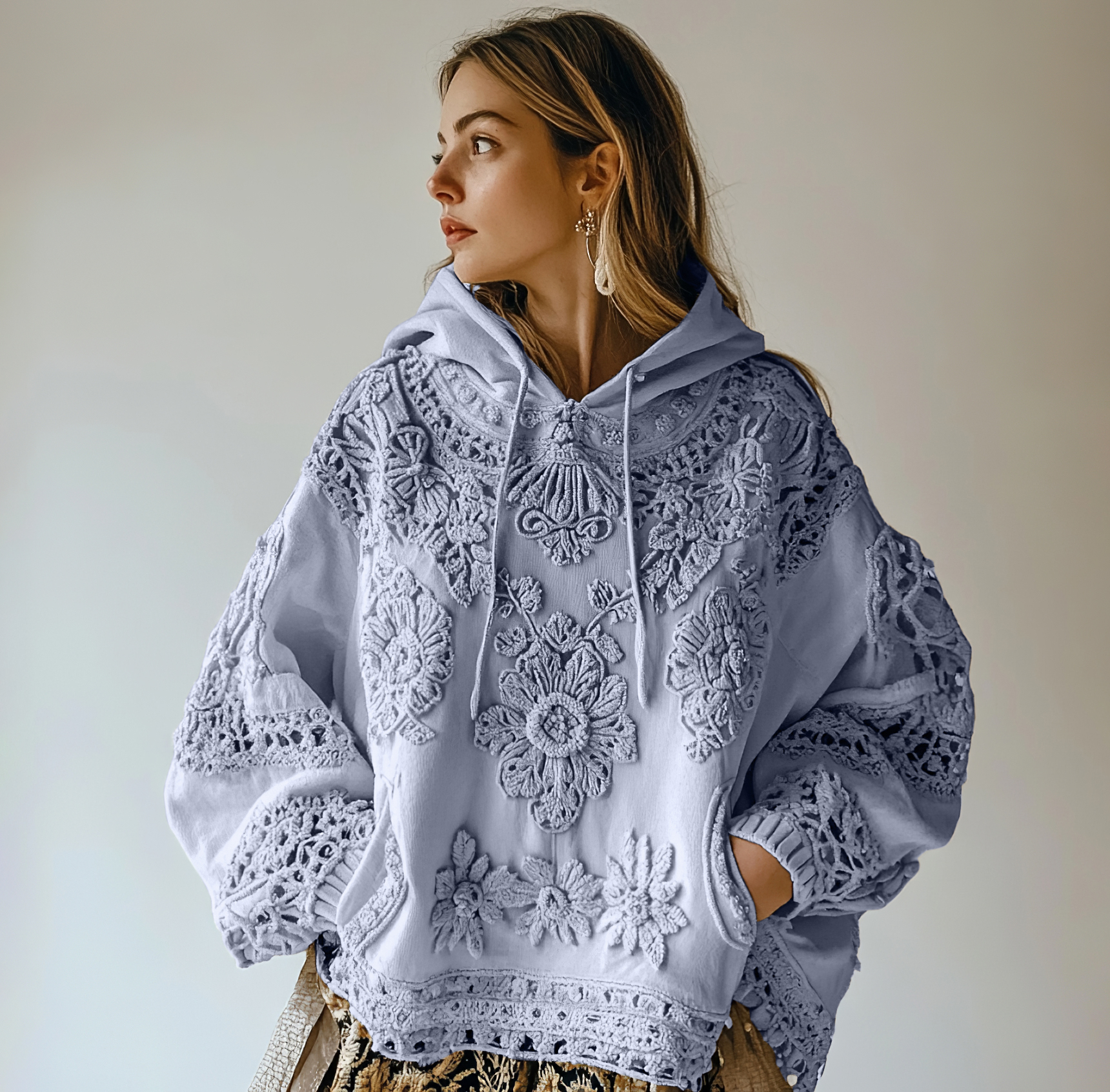 Women's Floral Embroidery Art Casual Cozy Hoodie Women's Floral Embroidery Art Casual Cozy Hoodie