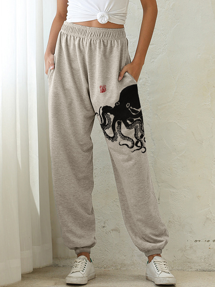 Octopus Japanese Lino Art Cozy Sweatpants