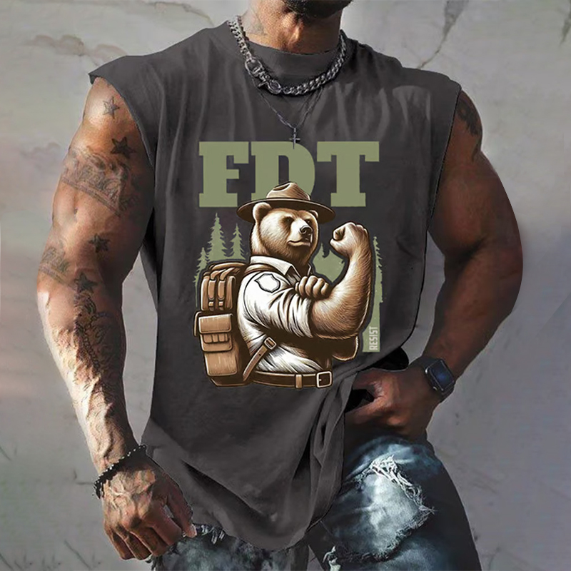 Men's Retro Support National Parks Fdt Resist Bear Print Sleeveless Tank Top