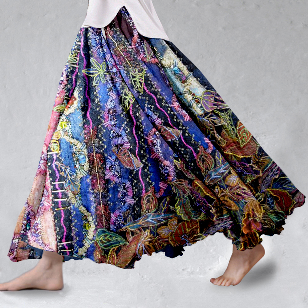 Vintage Floral Embroidered Flowy Linen Blend Wide Skirt Vintage Floral Embroidered Flowy Linen Blend Wide Skirt
