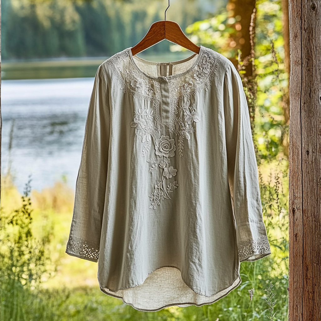 Women's Lace Cutout Rose Floral Design Linen Shirt Women's Lace Cutout Rose Floral Design Linen Shirt