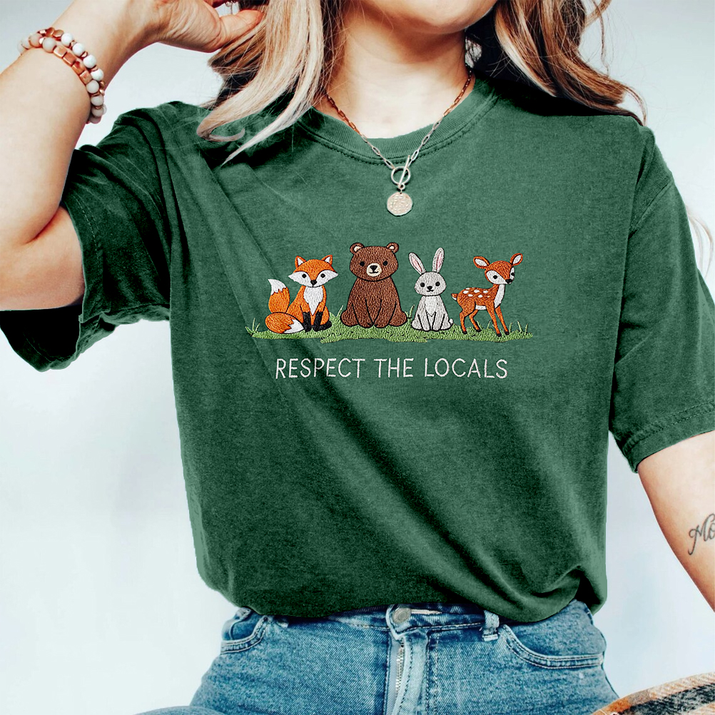 Respect The Locals Forest Animal Embroidered Cozy T Shirt Respect The Locals Forest Animal Embroidered Cozy T Shirt