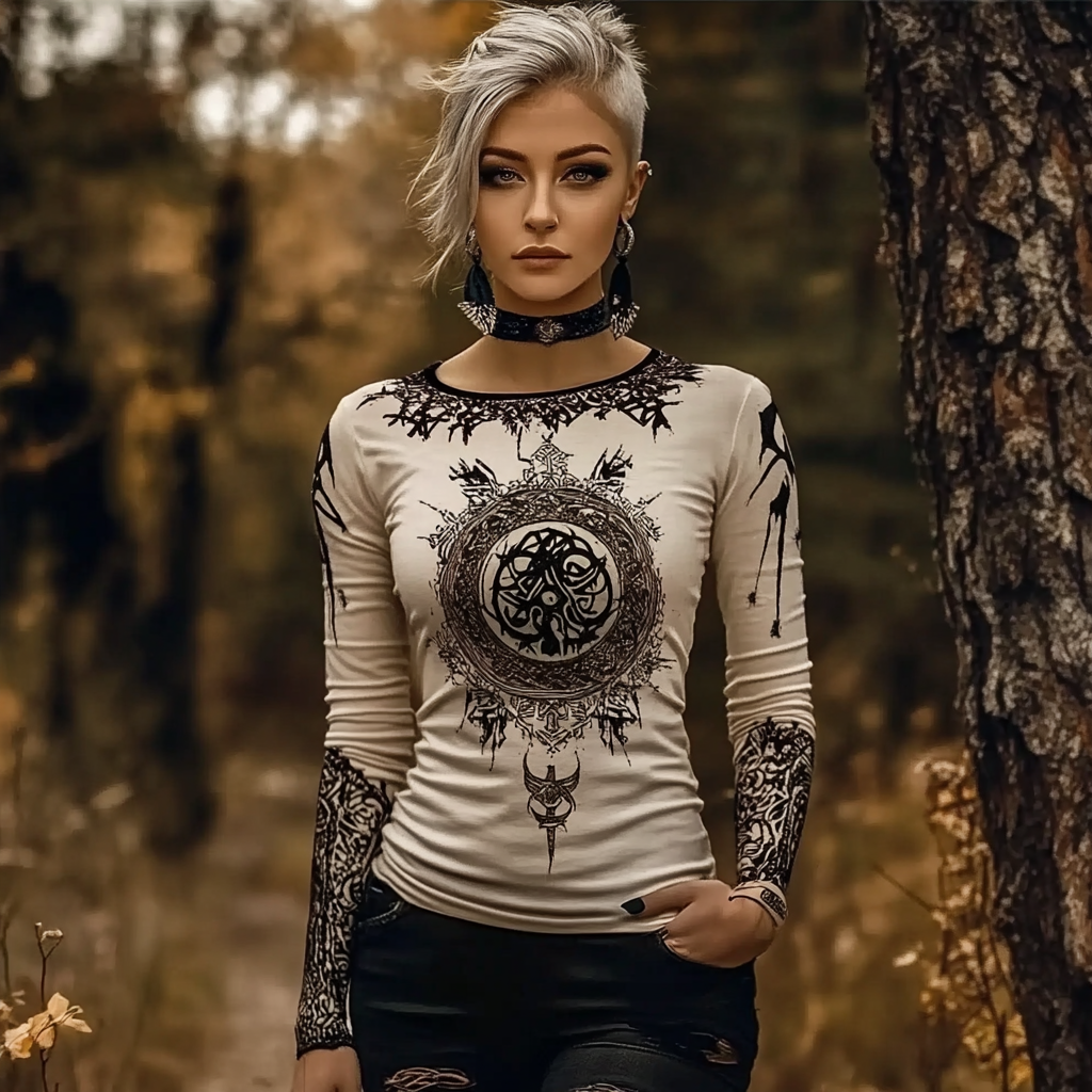Vintage Viking Rune Print Long Sleeve T-shirt Vintage Viking Rune Print Long Sleeve T-shirt