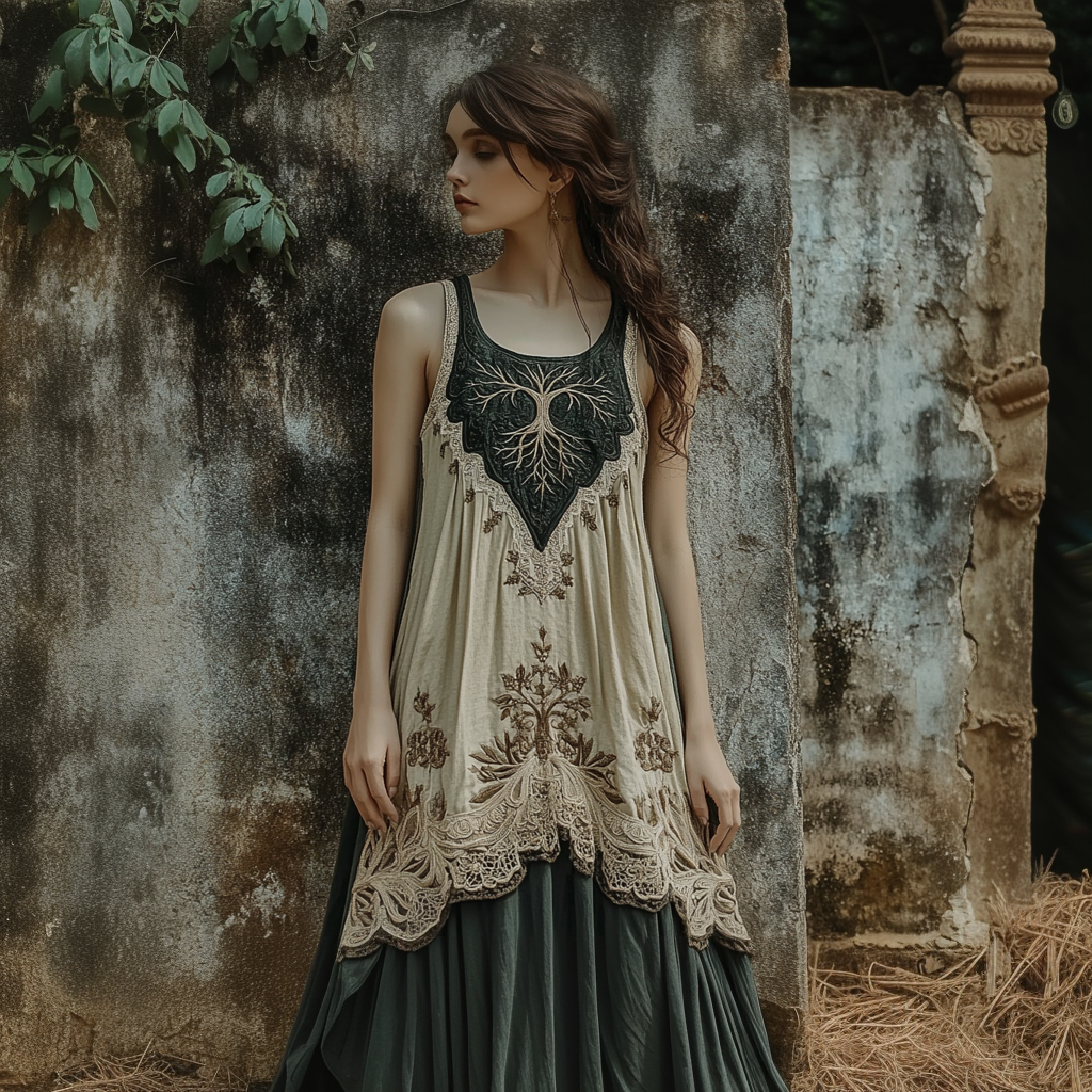 Vintage Tribal Celtic Knot Life Of Tree Patchwork Tank Midi Dress Vintage Tribal Celtic Knot Life Of Tree Patchwork Tank Midi Dress