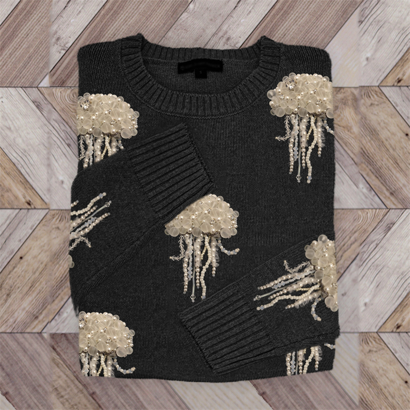 Jellyfish Pearls Beaded Embroidered Cozy Knit Sweater Jellyfish Pearls Beaded Embroidered Cozy Knit Sweater