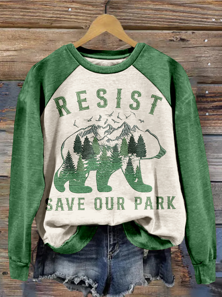 Resist Save Our Park Embroidered Contrast Color Washed Sweatshirt