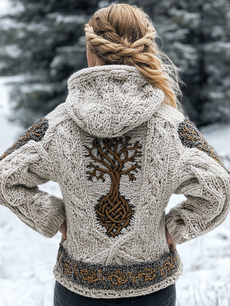 Women's Viking Tribal Tree Of Life Celtic Knotwork Hooded Sweater
