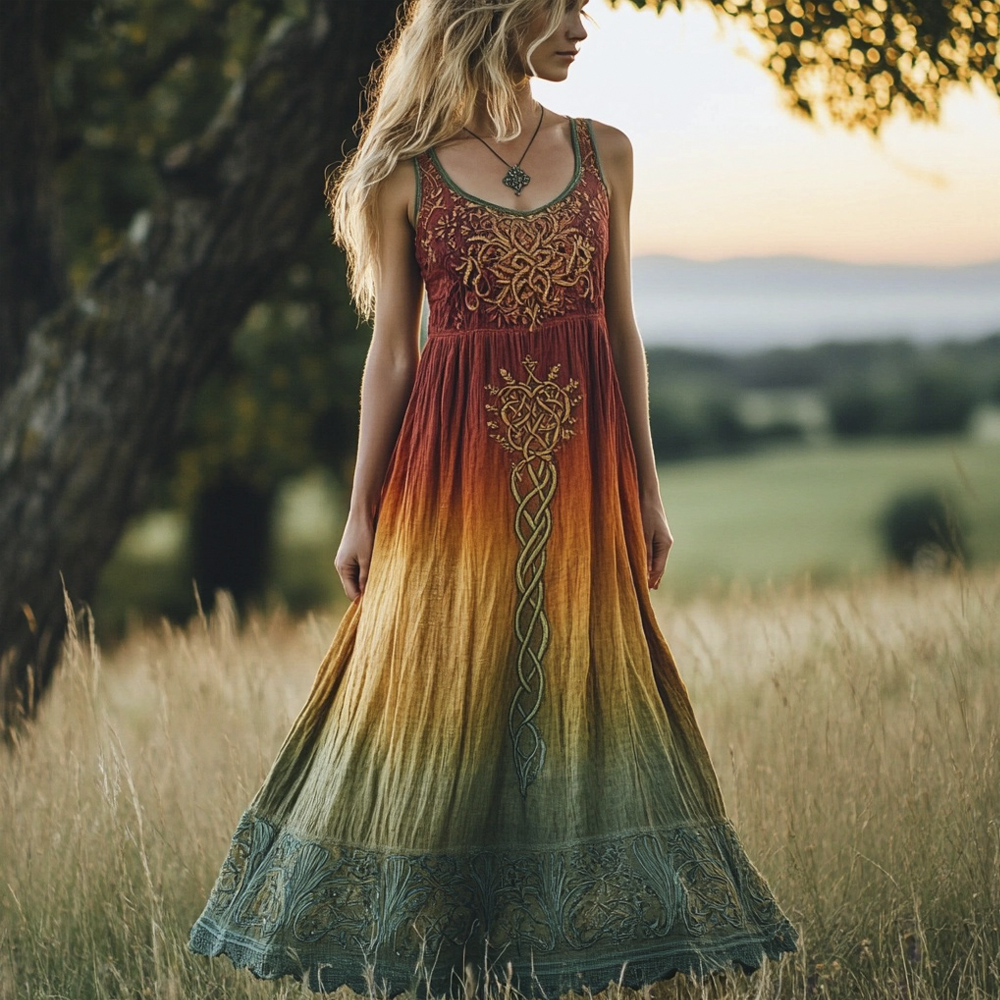 Viking Celtic Knot & Floral Print Women's Vintage Vest Dress Viking Celtic Knot & Floral Print Women's Vintage Vest Dress