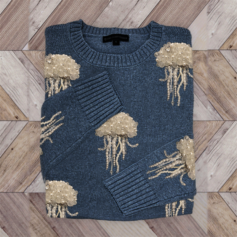 Jellyfish Pearls Beaded Embroidered Cozy Knit Sweater Jellyfish Pearls Beaded Embroidered Cozy Knit Sweater