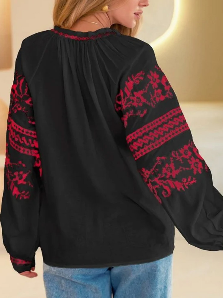 Women's Casual Ukrainian Ethnic Embroidered Long Sleeve Shirt