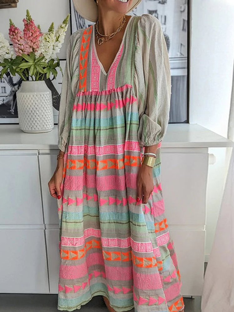 Vintage Colorful Linen Blend Midi Dress
