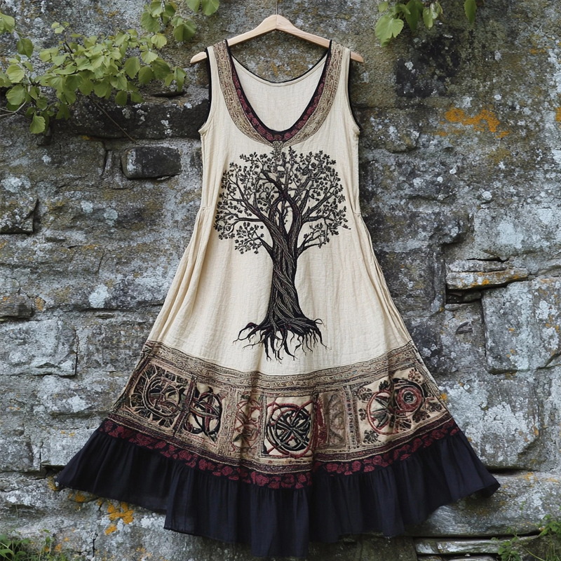 Viking Celtic Tree Of Life Contrast Linen Tank Dress Viking Celtic Tree Of Life Contrast Linen Tank Dress