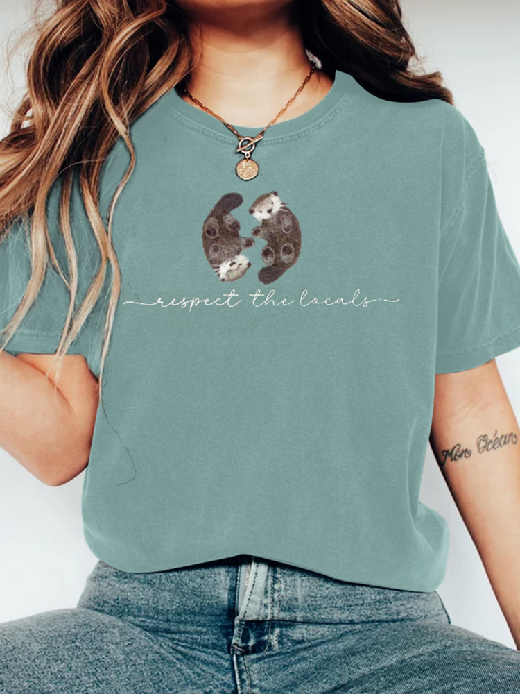 Respect The Locals Forest Water Otters Embroidered Comfy T Shirt