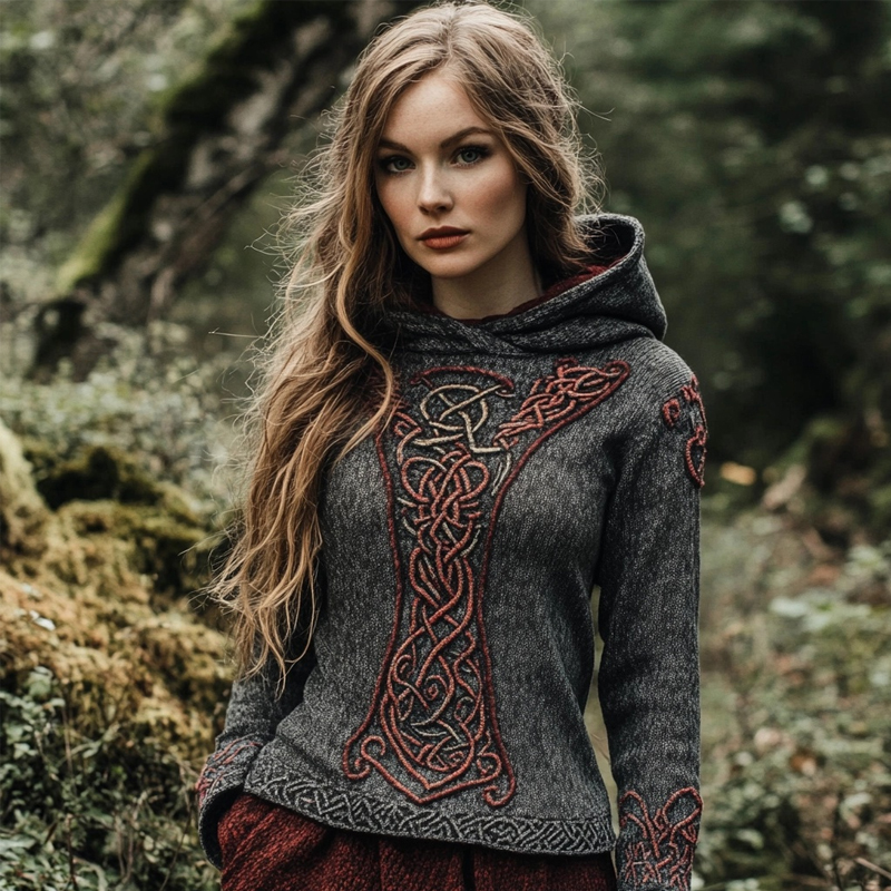 Vintage Viking Vegvisir Celtic Jacquard Cozy Hooded Sweater