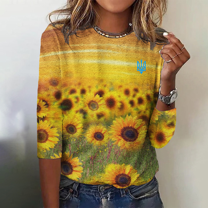 Ukrainian Sunflower Print Long-sleeved T-shirt Ukrainian Sunflower Print Long-sleeved T-shirt