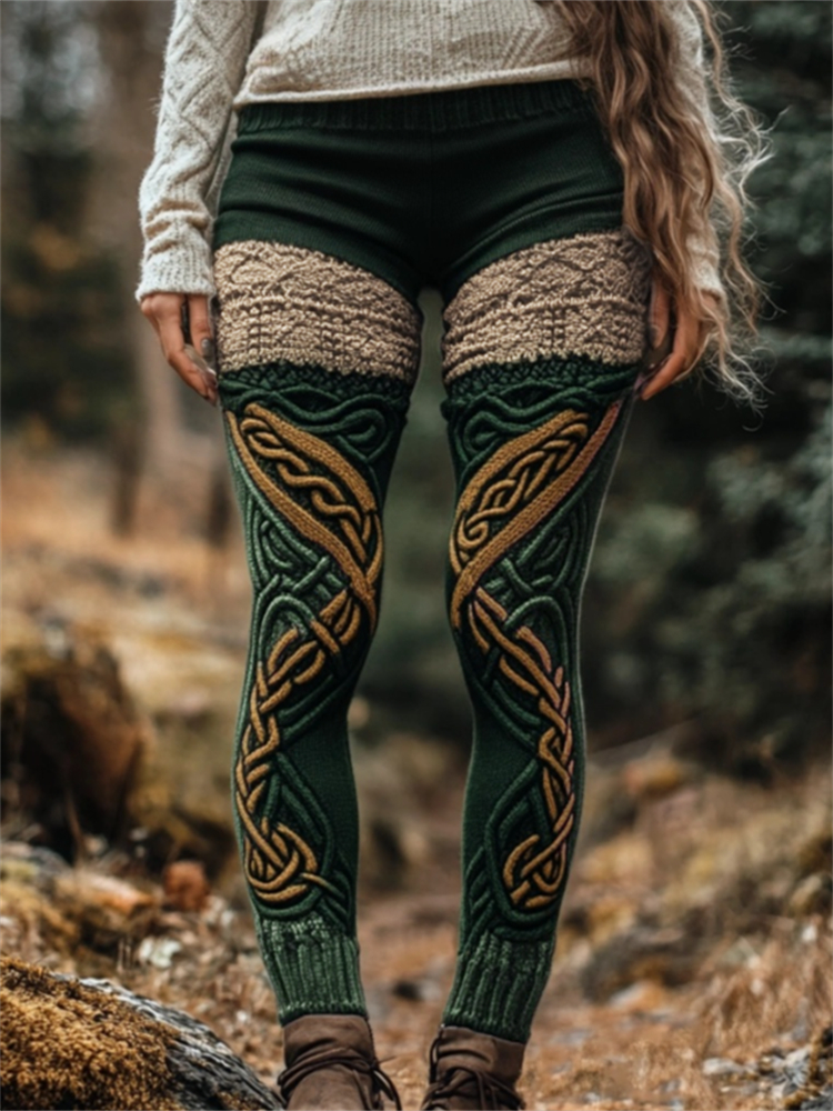 Irish Celtic Colorblock Mystical Cozy Knit Leggings