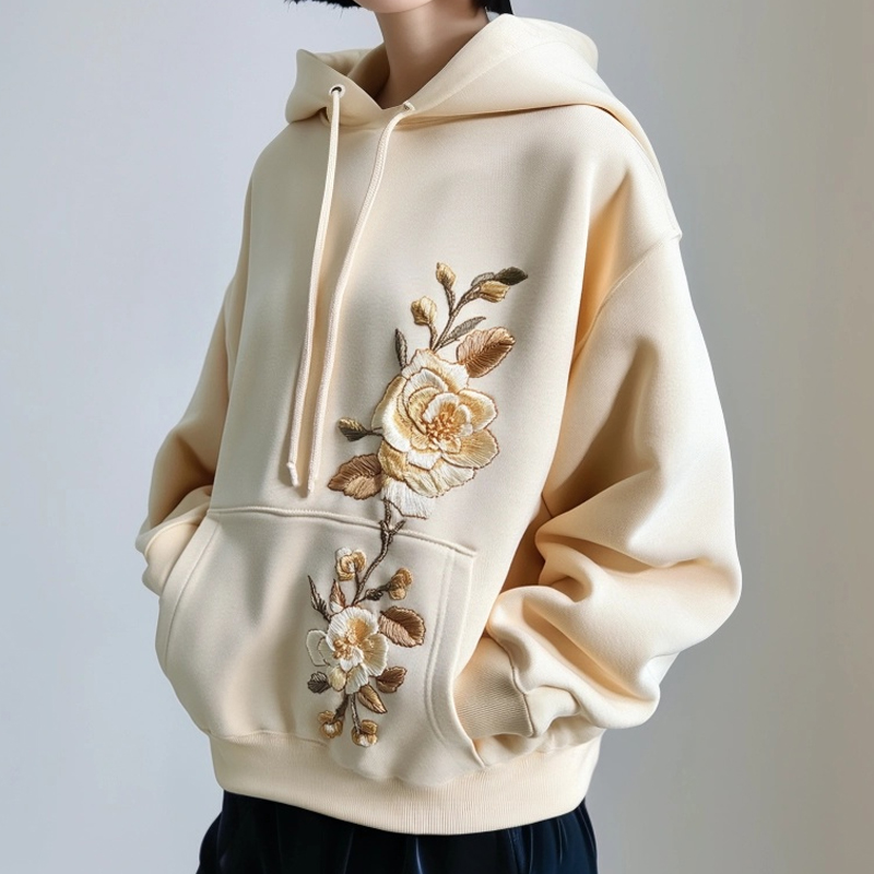 Elegant Floral Embroidered Comfy Hoodie Elegant Floral Embroidered Comfy Hoodie