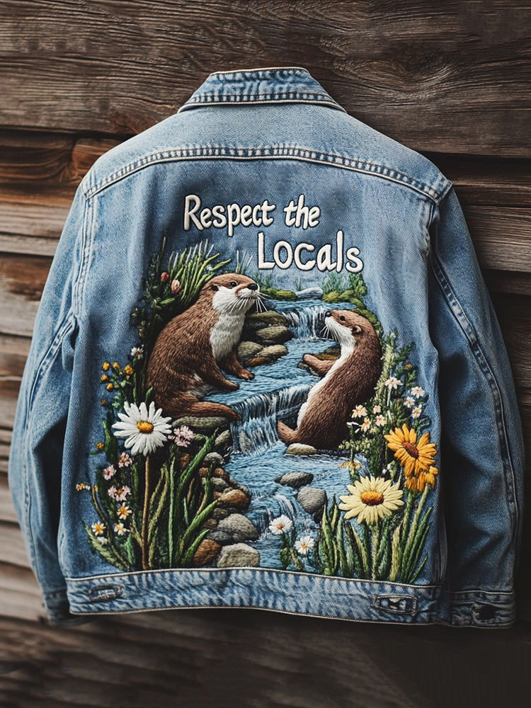 Retro Respect The Locals Minase At Play Embroidered Art Denim Jacket
