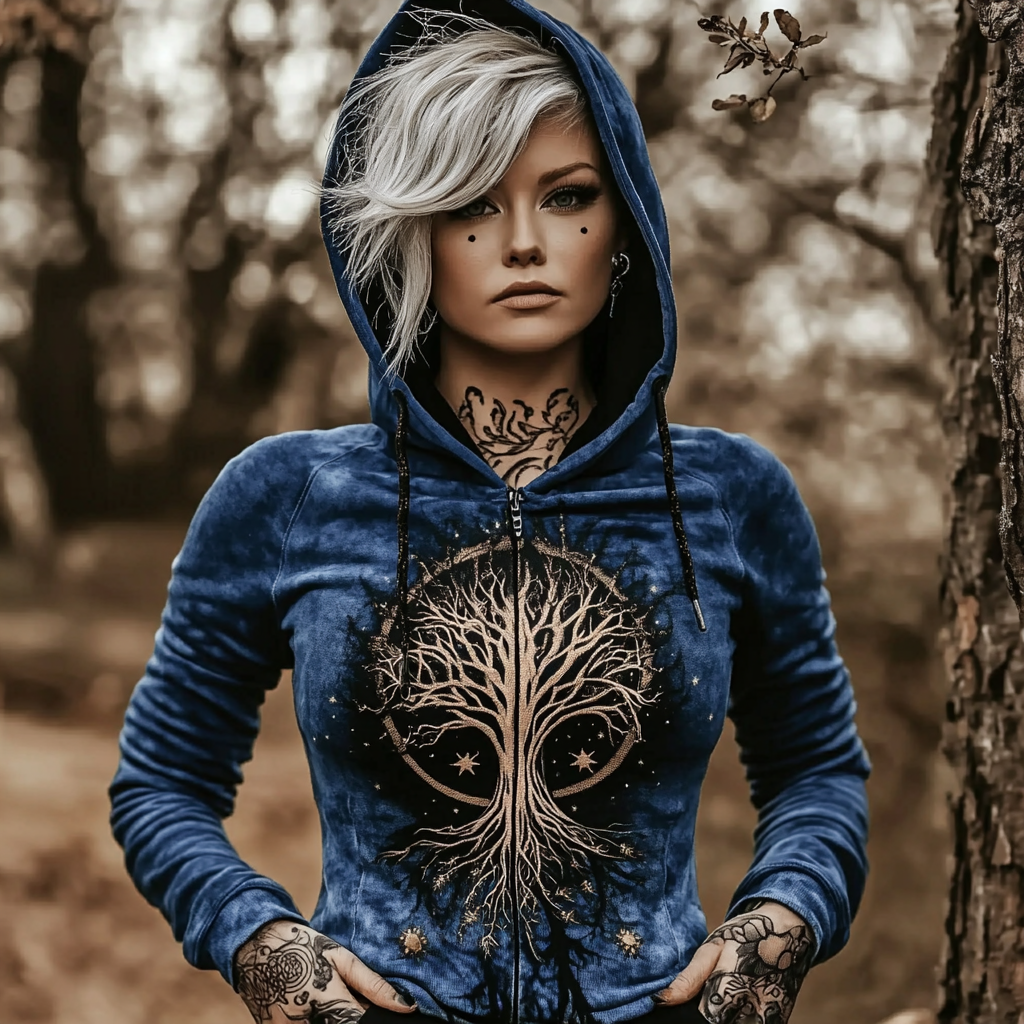 Vintage Mystical Tribal Tree Of Life Printed Women's Zip Hoodie Jacket Vintage Mystical Tribal Tree Of Life Printed Women's Zip Hoodie Jacket