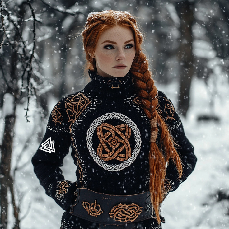 Women's Viking Tribal Jacquard Celtic Style Knitted Turtleneck Sweater Women's Viking Tribal Jacquard Celtic Style Knitted Turtleneck Sweater
