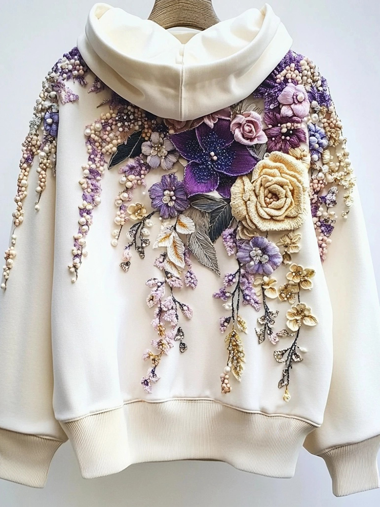 Women's Flowers Embroidery Art Cozy Hoodie