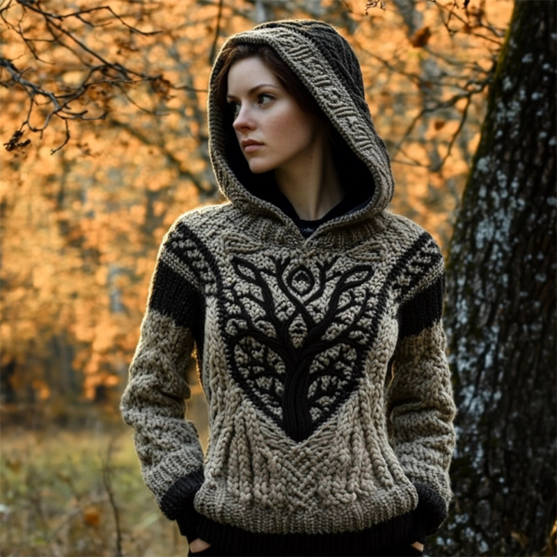Viking Tree Of Life Tribal Celtic Cozy Chunky Hooded Sweater Viking Tree Of Life Tribal Celtic Cozy Chunky Hooded Sweater