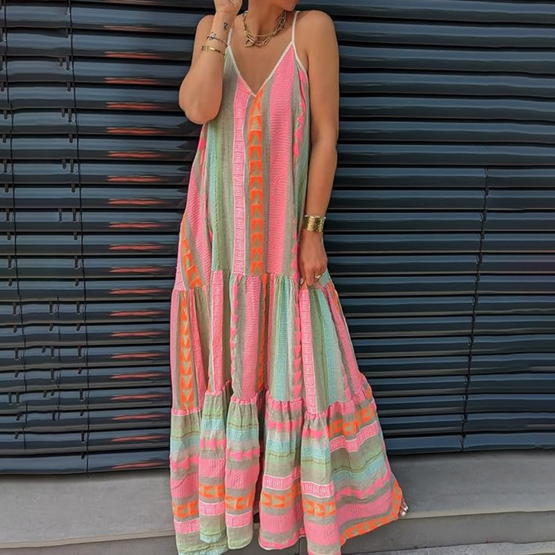 Vintage Geometric Color Block Bohemian Patchwork Sleeveless Colorful Dress Vintage Geometric Color Block Bohemian Patchwork Sleeveless Colorful Dress