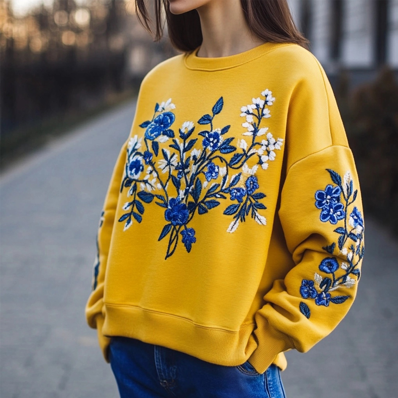 Ukraine Ethnic Floral Embroidered Crewneck Comfy Sweatshirt Ukraine Ethnic Floral Embroidered Crewneck Comfy Sweatshirt