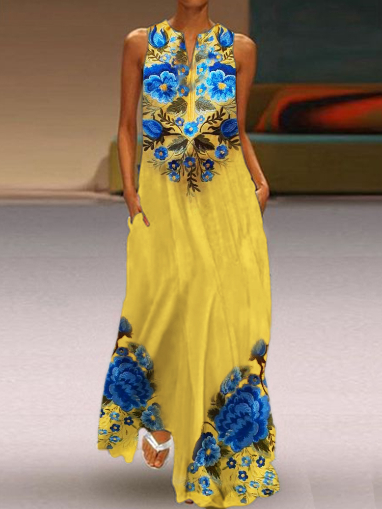 Ukraine Classy Floral Embroidered Flowy Maxi Dress