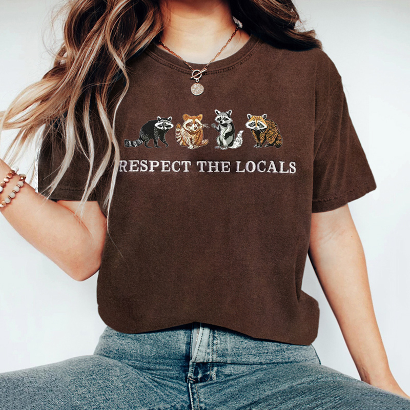 Cute Racoons Embroidery Animal Protection Awareness Vintage T-shirt Cute Racoons Embroidery Animal Protection Awareness Vintage T-shirt