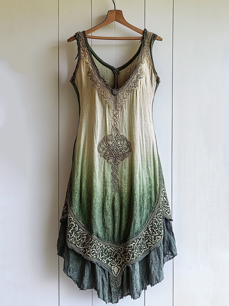 Tribal Viking Celtic Knot Gradient Art Linen Tank Dress