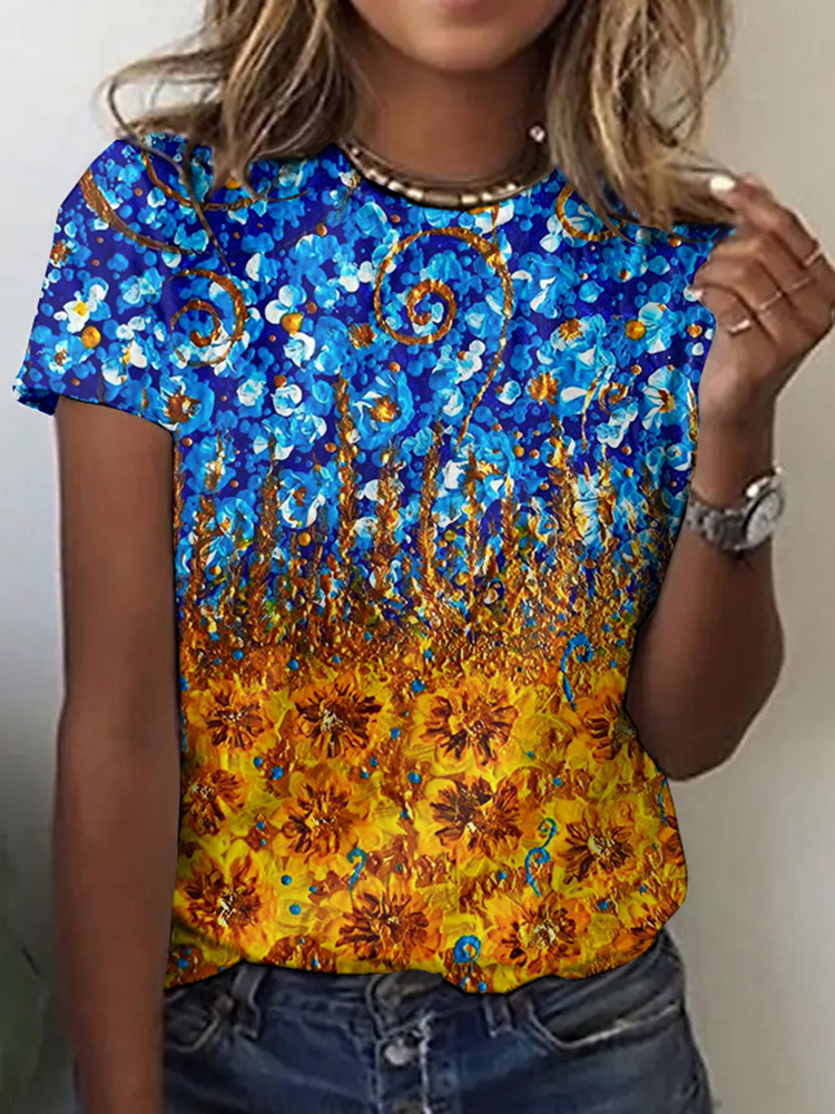 Ukraine Inspired Sunflower Casual Short Sleeve T Shirt