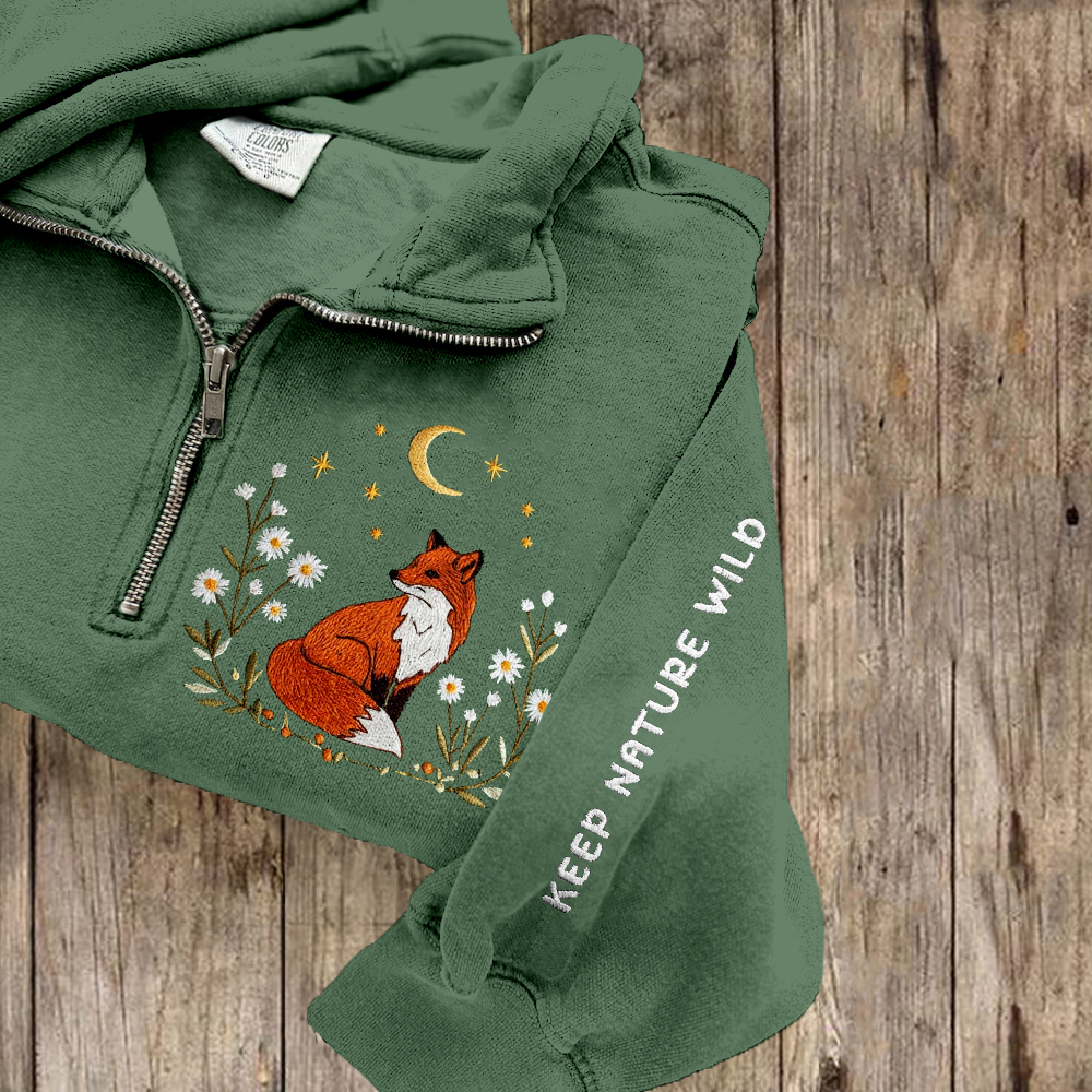 Respect The Locals Forest Fox Embroidered Cozy Sweatshirt