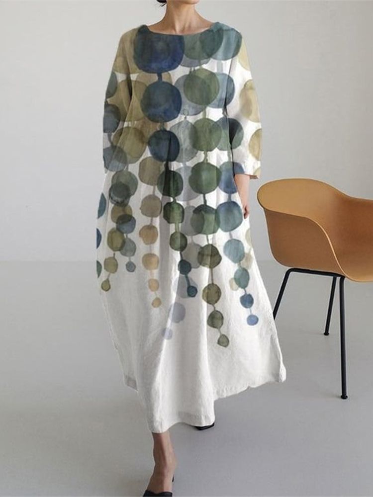 Vintage Geometric Art Linen Blend Maxi Dress