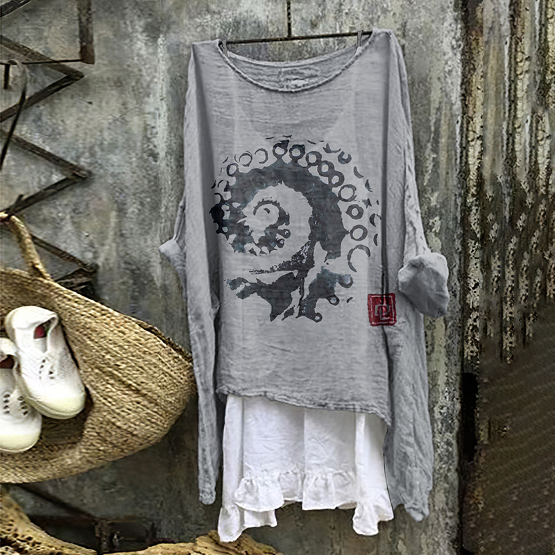 Vintage Japanese Art Octopus Cozy Linen Blend Shirt Vintage Japanese Art Octopus Cozy Linen Blend Shirt