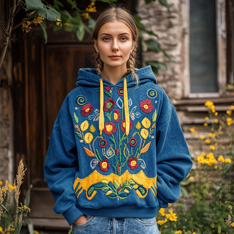 Ukrainian Folk Floral Embroidered Vintage Comfy Hoodie Ukrainian Folk Floral Embroidered Vintage Comfy Hoodie
