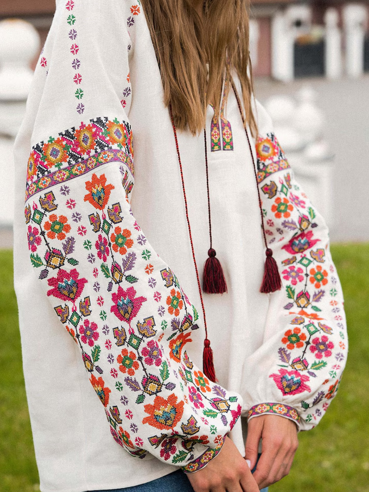 Women's Casual Ukrainian Ethnic Embroidered Long Sleeve Shirt Women's Casual Ukrainian Ethnic Embroidered Long Sleeve Shirt