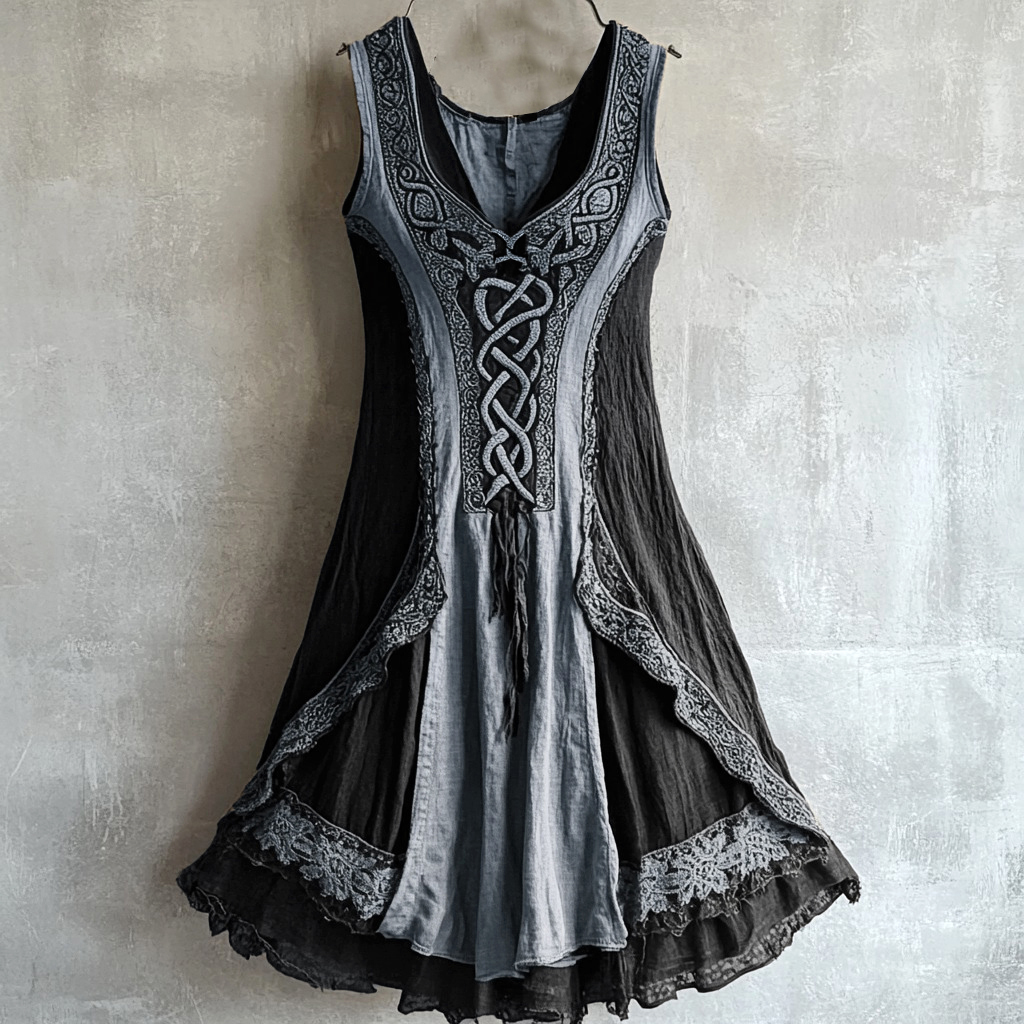 Viking Tribal Celtic Knot Lace Art Linen Tank Dress Viking Tribal Celtic Knot Lace Art Linen Tank Dress