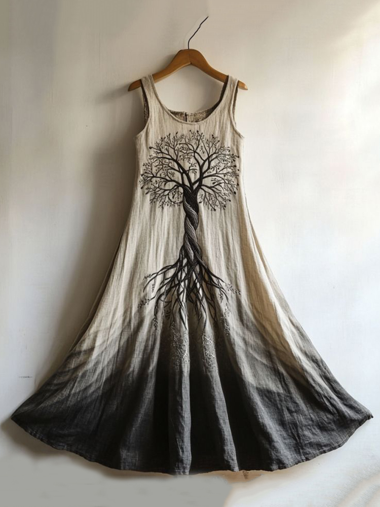 Viking Life Of Tree Gradient Art Linen Tank Dress